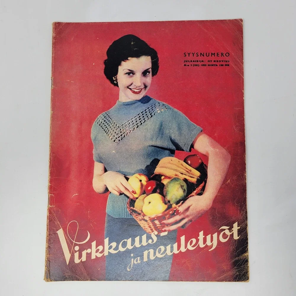 Vintage 1955 Virkkaus ja neuletyöt Finnish Knitting Crochet Fashion Magazine # 3